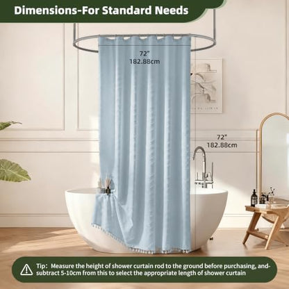 Siiluminisoy Boho Fog Blue Shower Curtain Woven Fabric Cute Shower Curtain, 72 x 72 Tufted Chevron Textured Striped Modern Farmhouse Minimalist for Bathroom