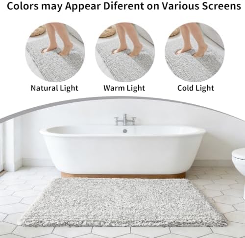 Disolla Bathroom Rug 20x32 - Non-Slip Plush Thick Bath Mat, Highly Absorbent & Ultra Soft Fluffy Floor Mat, Machine Washable for Shower and Tub, Grey & White