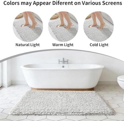 Disolla Bathroom Rug 20x32 - Non-Slip Plush Thick Bath Mat, Highly Absorbent & Ultra Soft Fluffy Floor Mat, Machine Washable for Shower and Tub, Grey & White