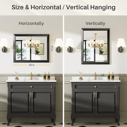Briivue Black Metal Framed Bathroom Wall Mirror, 24x30 Inch