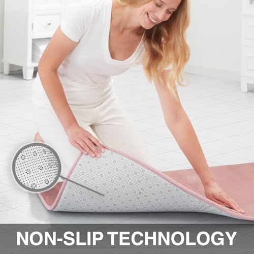 Memory Foam Bath Mat Non Slip Absorbent Super Cozy Velvet Bathroom Rug Carpet (72 inches X 24 inches, Mauve)