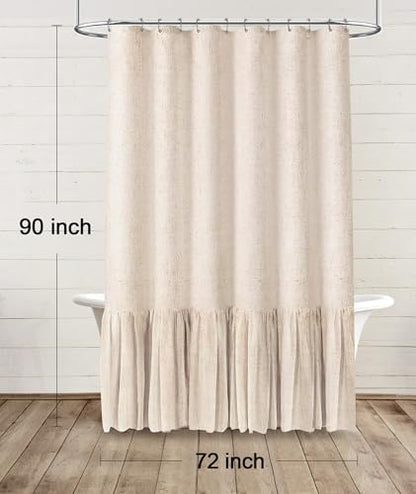 Farmhouse Shower Curtain Ruffle Linen Beige 72" W x 90" L
