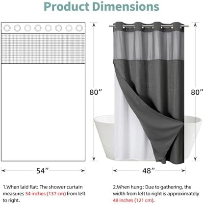 No Hook Waffle Shower Curtain with Snap-in Liner, 54x80 Inch, Charcoal
