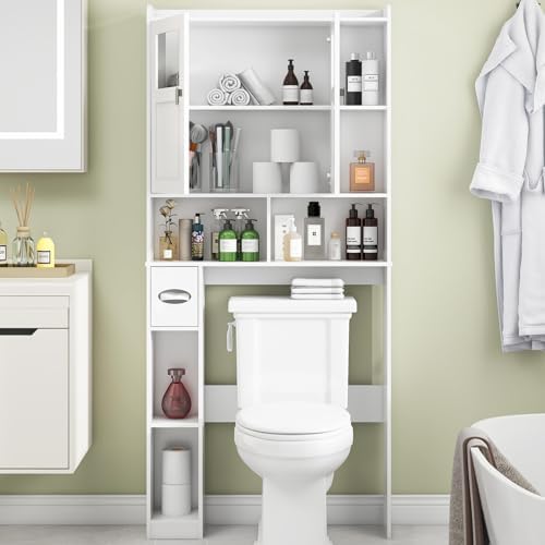 Vabches Over The Toilet Storage Cabinet with Doors and Shelves, White