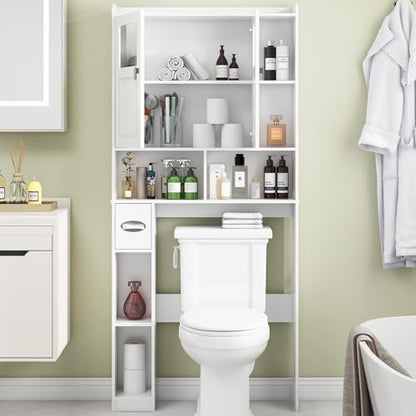 Vabches Over The Toilet Storage Cabinet with Doors and Shelves, White