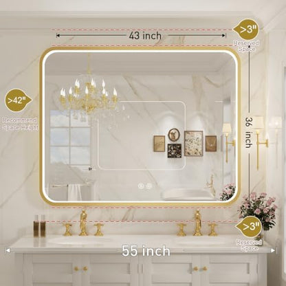 43X36 Inch Gold Framed LED Lighted Bathroom Mirror