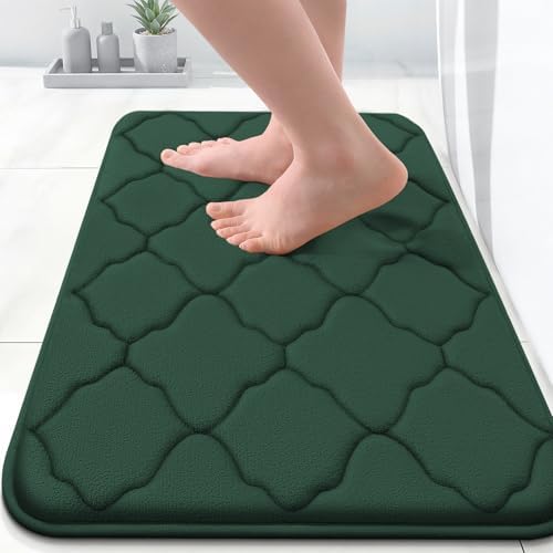 OLANLY Memory Foam Bath Mat Rug 24x16, Ultra Soft Bathroom Rugs, Dark Green