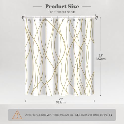 Striped Shower Curtain for Bathroom, Gold Light Brown White, 72x72
