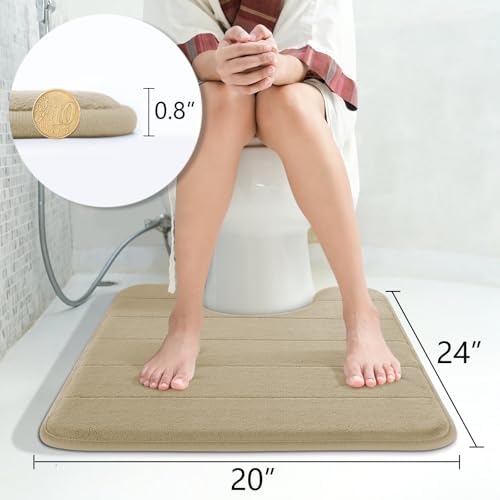 Yimobra Memory Foam Toilet Bath Mat U-Shaped, Soft and Comfortable, Super Water Absorption, Non-Slip, Thick, Machine Wash and Easier to Dry for Bathroom Commode Contour Rug, 24 X 20, Light Tan
