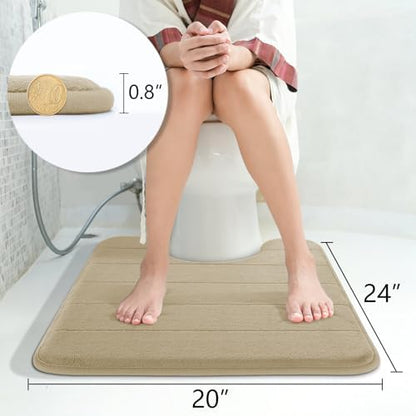 Yimobra Memory Foam Toilet Bath Mat U-Shaped, Soft and Comfortable, Super Water Absorption, Non-Slip, Thick, Machine Wash and Easier to Dry for Bathroom Commode Contour Rug, 24 X 20, Light Tan