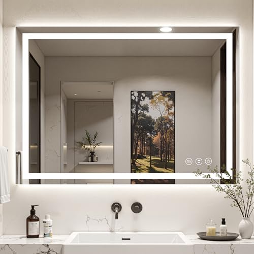 48"x40" LED Bathroom Mirror with Anti-Fog, Backlit & Front Lights, Memory