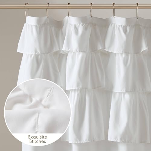 Madison Park Grace Extra Long Ruffle Shower Curtain, 72"x 84", White