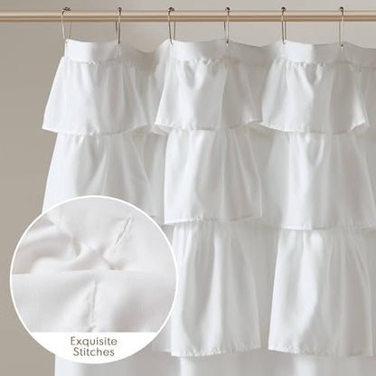 Madison Park Grace Ruffle Shower Curtain for Bathroom, 72"x 72", White