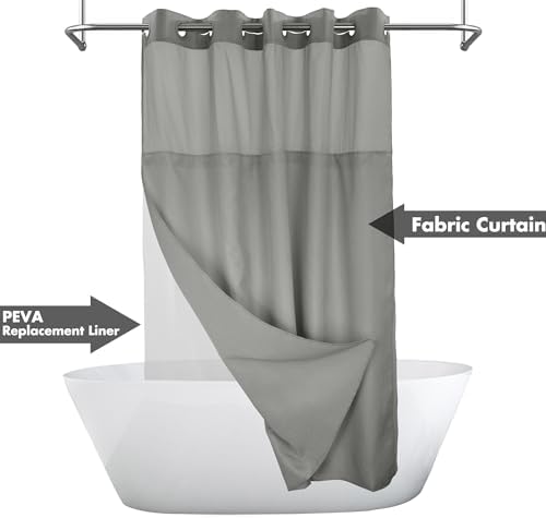 River Dream No Hook Shower Curtain with Snap-in Liner Set, Dark Gray, 71x74