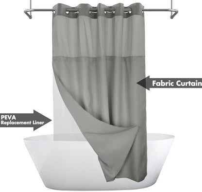 River Dream No Hook Shower Curtain with Snap-in Liner Set, Dark Gray, 71x74