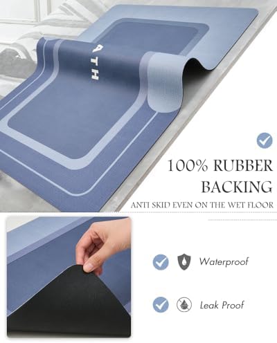 MontVoo-Bath Mat Rug Long Non Slip Super Absorbent Bathroom Runner Stain Resistant Quick Dry Thin Bathroom Mat Fit Under Door-17"x59",Navy