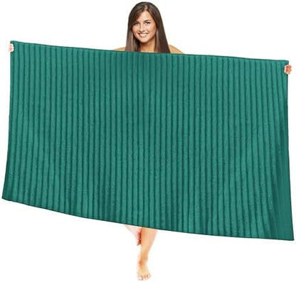 Elegant Comfort 100% Turkish Cotton Corduroy Ribbed Luxury Jumbo Bath Towel Ultra Soft - 35 x 70 Inch - Luxury Spa Premium Hotel Quality Highly Absorbent and Quick Dry Large Bath Towel, Turquoise