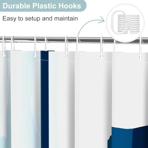 deFouliao Boho Shower Curtain, Mid Century Modern Blue Waterproof Shower Curtain for Bathroom Bathtub Home Curtain Decor with Hooks, 36Wx72L