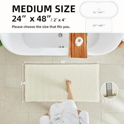 TYUU Cream White Waffle Bath Mat, Boho Bathroom Rugs Non Slip, 48x24