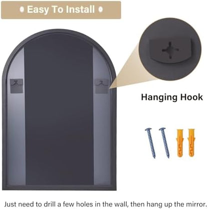 HARRITPURE 16"x24" Arched Bathroom Mirror - Black Wall Mounted Mirror - Black Arch Mirror - Aluminum Alloy Frame Bathroom Mirror Living Room, Bedroom, Bathroom and Entryway