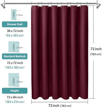 Vipfree 3 in 1 Shower Curtain Set, Waffle Shower Curtain and Liner Set with 12 Double Sided Shower Curtain Hooks, 258GSM Luxury Weighted Cloth Shower Curtains for Bathroom, 72 W x 72 H, Burgundy