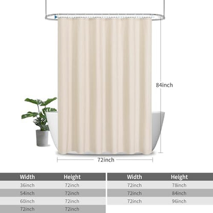 Extra Long Fabric Shower Curtain with Waterproof Layer,72x84,Cream