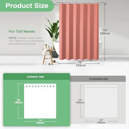 Dynamene Long Waffle Shower Curtain 256 GSM Heavy Fabric 72x78 Coral