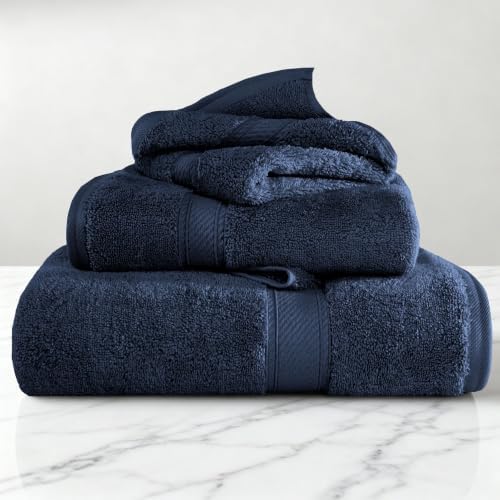 SUPERIOR Egyptian Cotton Ultra Plush & Absorbent, 3 Piece Set, Navy Blue
