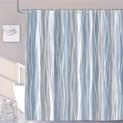 Moonslim Blue Grey Ombre Shower Curtain, Modern Wavy Abstract Striped Line Bathroom Curtain, Waterproof Fabric Bath Decor, 72 x 72 Inch