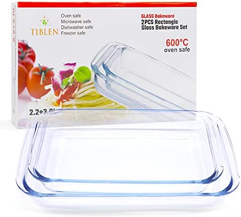 2-Pack Glass Baking Dishes – 102 oz & 75 oz (2.2 L + 3.0 L) Large Oven-Microwave-Freezer Safe Borosilicate Glass Bakeware for Cooking & Food Storage