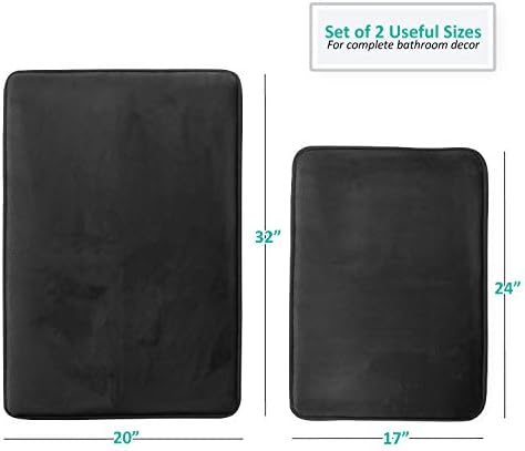 Clara Clark 2 Piece Bathroom Rugs Bath Mat Set, Velvet Memory Foam Bath Mats for Bathroom - Non-Slip, PVC Backing Bath Rugs, Washable - Dries Quickly, Black