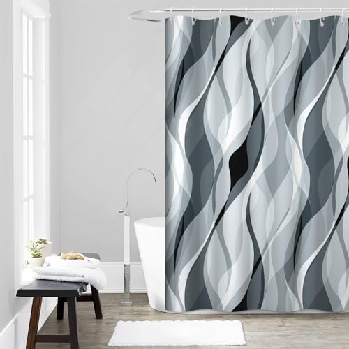 Blue Striped Shower Curtain with Hooks for Bathroom 60x72 Inch