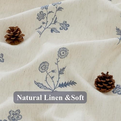 ORTIGIA Blue Floral Linen Shower Curtain 72 W x 84 L Farmhouse Vintage Long Shower Curtains Boho Rustic Block Print Cottagecore Decor for Bathroom