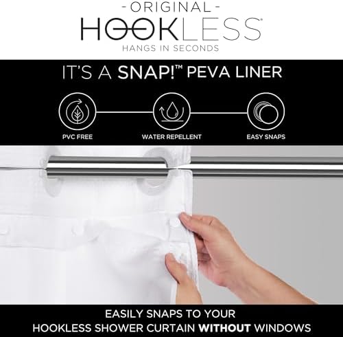 Hookless PEVA Shower Curtain Liner Frost | Water-Repellent | Snap-In Replacement | 70" x 69" | Pack of 6