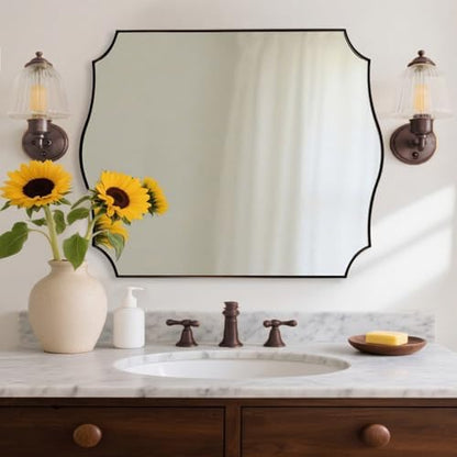 ANDY STAR 30x40 Inch Bronze Mirror, Large Bathroom Mirror with Anti-Rust Stainless Steel Metal Frame, Unique Rectangle Mirror, Stunning Curved Design Ideal for Home Remodel