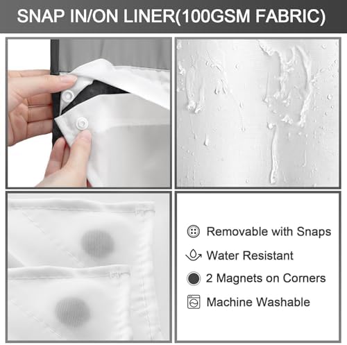 No Hook Shower Curtain with Liner Set Hotel Waffle Curtain Black 72W X 78L