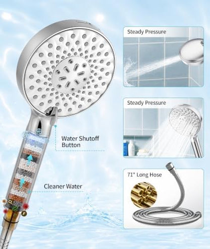 SR SUN RISE Filtered Shower Head with Handheld High Pressure 9 Spray Mode Showerhead Detachable Shower Head Water Softener Filters Beads for Hard Water Remove Chlorine 4 Filters Chrome