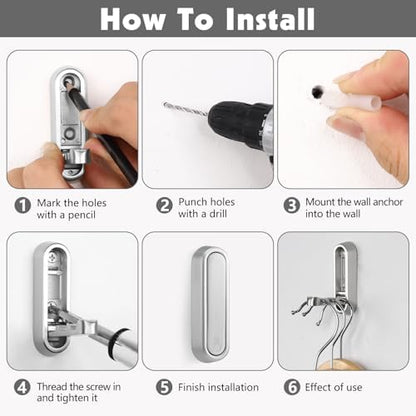 Folding Wall Hooks, 6 Pack, Silver, Zinc Alloy, Heavy Duty Coat Hooks