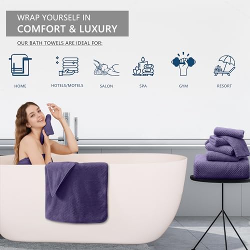 8 Piece Bathroom Towel Set |2 Oversized Large Bath Towels Sheet,2 Hand Towels and 4 Washcloths| 600GSM Ultra Soft Luxury Premium Towel Set Highly Absorbent Quick Dry Hotel Towel Collection,Purple Grey