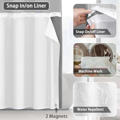 No Hook Shower Curtain with Liner Set Hotel Waffle Curtain Grey 60W X 75L