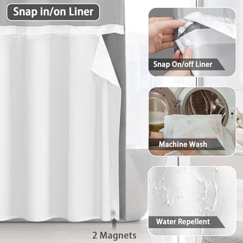 No Hook Shower Curtain with Liner Set Hotel Waffle Curtain Grey 48W X 75L