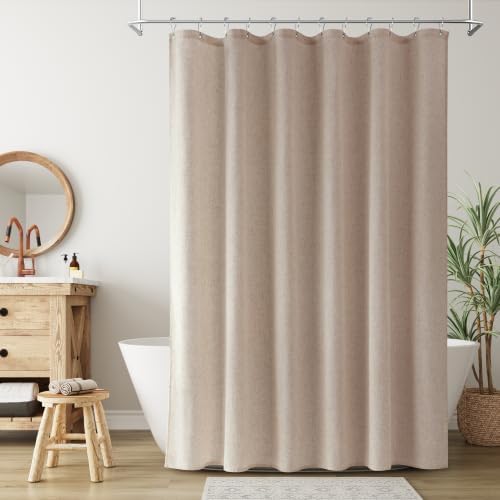 Nanspring Extra Long Linen Shower Curtain for Bathroom 96 Inch Sand Beige