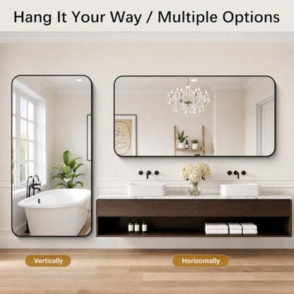 DESBING 72" x 36"Bathroom Mirror, Matte Black Wall Mirror with Metal Frame, Decorative Rectangular Vanity Mirror for Bedroom Bathroom Living Room Entryway (Horizontal/Vertical)