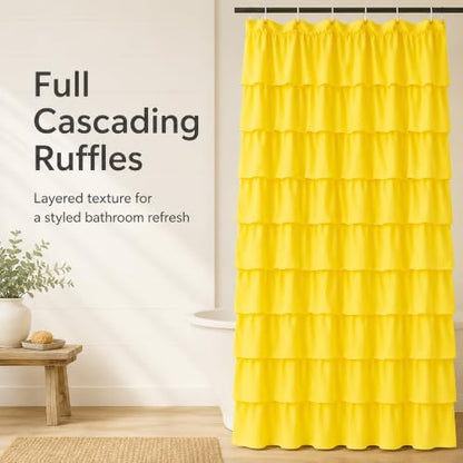 Yellow Shower Curtains for Bathroom, 36x72 Inch, Cascading Tiered Ruffles