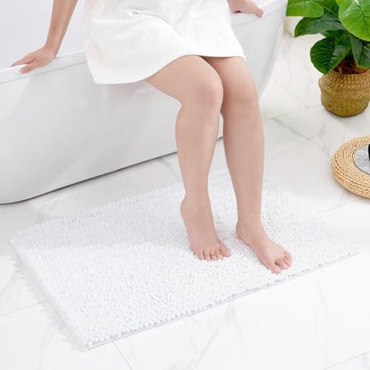 Disolla White Bathroom Rug 20x32 Inch - Luxury Chenille Bath Mat, Thick Shaggy Plush Absorbent Rug, Non-Slip Machine Washable Mats for Bathroom Floor & Decor