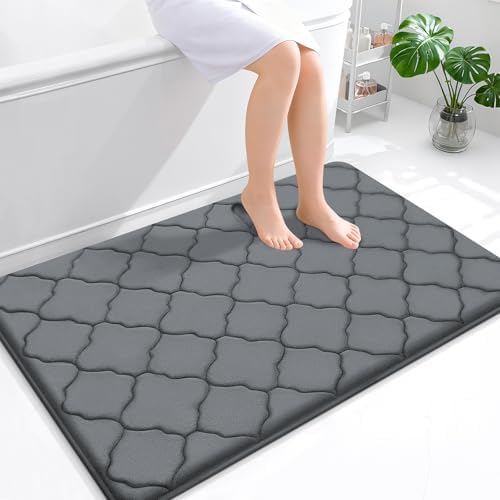 OLANLY Memory Foam Bath Mat Rug 47x32, Ultra Soft Bathroom Rugs, Dark Grey