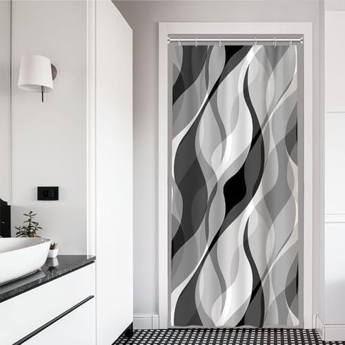 Grey Striped Stall Shower Curtain with Hooks, 36x72 Inch