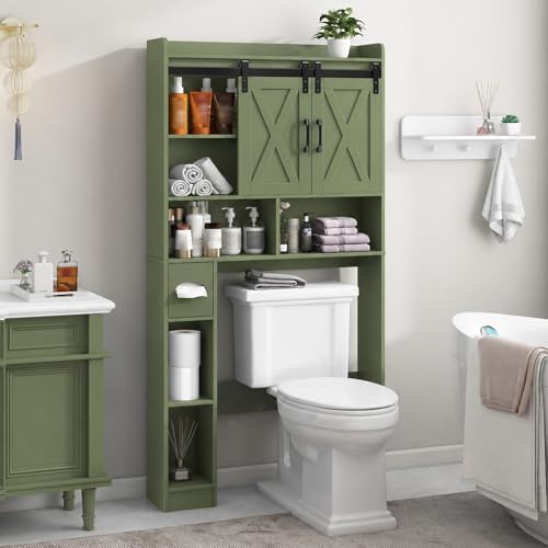 Vabches Over The Toilet Storage Cabinet with Sliding Doors, Green