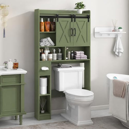 Vabches Over The Toilet Storage Cabinet with Sliding Doors, Green