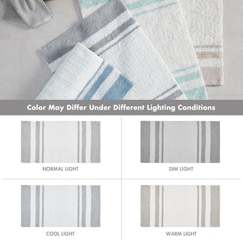 Madison Park Spa Cotton Bath Rug Non-Slip Absorbent Striped, 27 x 45, Grey